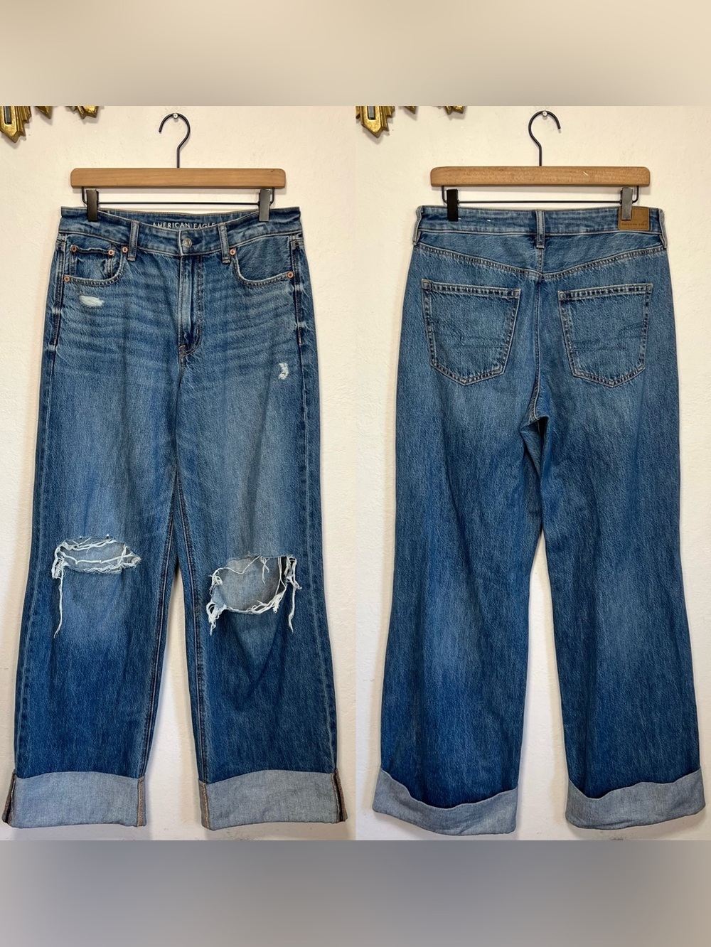 American Eagle Super High Rise Baggy Wide Leg Distressed Jeans